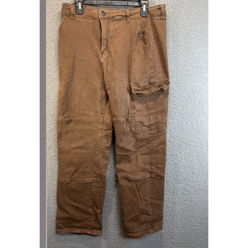 Women's‎ Wide Leg Cargo Jeans Solid Brown High Rise 5-Pocket XXL